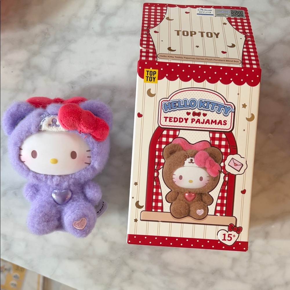 Hello Kitty Teddy Pajamas Plush Keychain - Purple